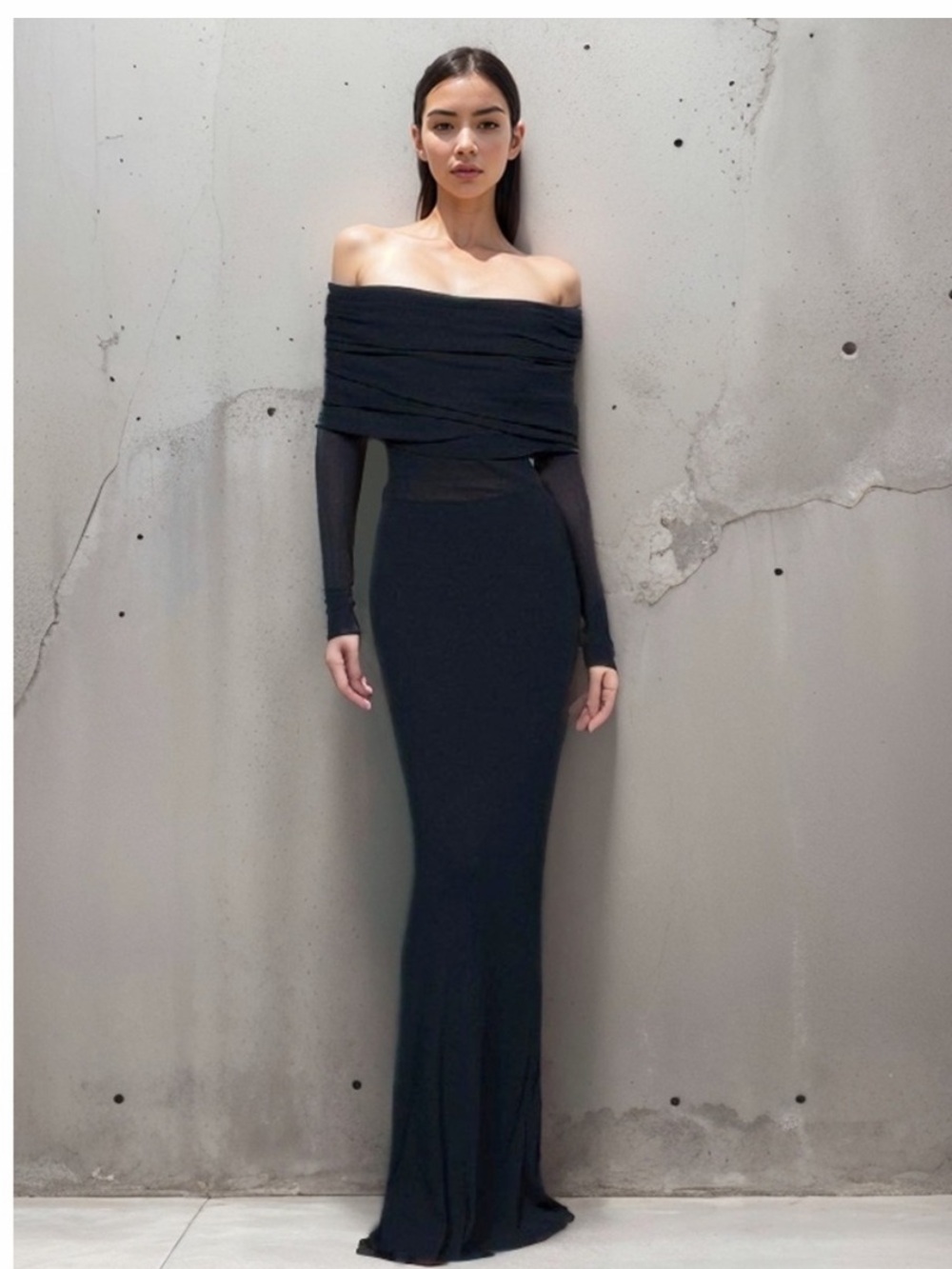Commense Black Off-Shoulder Long Sleeve Maxi Dress